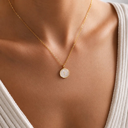 Mother-of-Pearl Cross Necklace · Premium Gold Finish