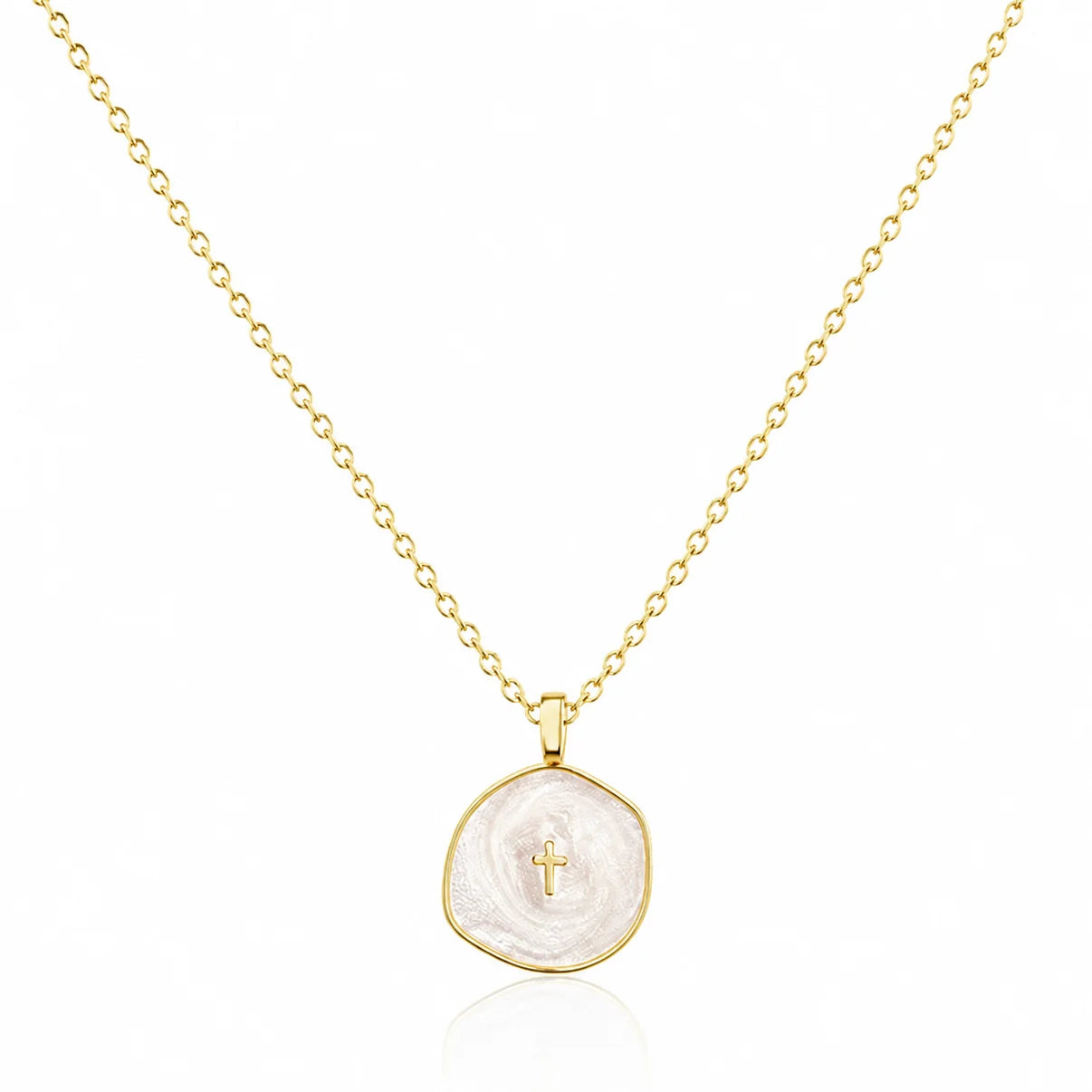 Mother-of-Pearl Cross Necklace · Premium Gold Finish