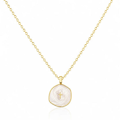 Mother-of-Pearl Cross Necklace · Premium Gold Finish