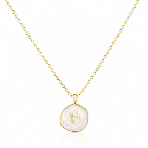 Mother-of-Pearl Cross Necklace · Premium Gold Finish