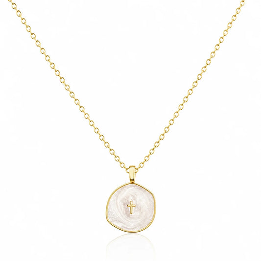 Mother-of-Pearl Cross Necklace · Premium Gold Finish