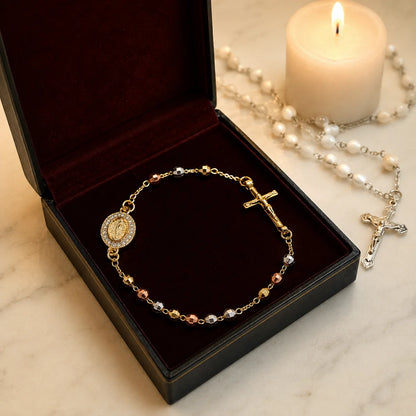 Pulsera Rosario · Acabado Tricolor Premium